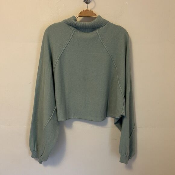 Free People Lost In Forest Sweater Mock Neck‎ Cropped Blue Green S Cashmere NWT - Picture 6 of 8